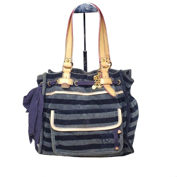 Juicy Couture Handbags - Juicy Couture Womens Purse Vintage Daydreamer Velour Gray Black Striped Y2K RARE